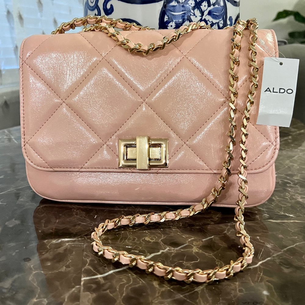 ALDO beige/pink gold chain lock closure crossbody bag